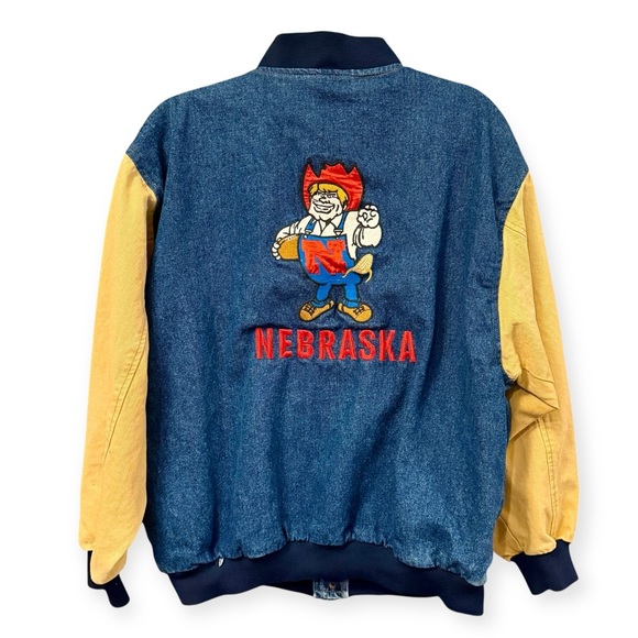 VINTAGE Nebraska Huskers Cotton Two-Tone Denim Jacket, Embroidered, Men's Large - Picture 1 of 11